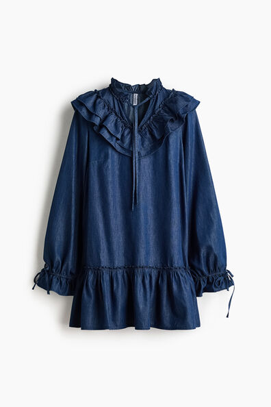 Frill-trimmed denim dress