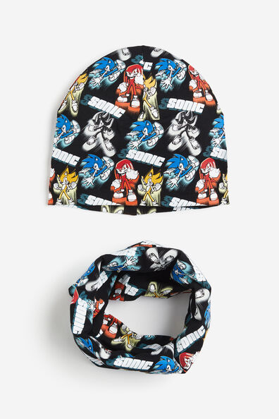 Printed beanie and tube scarf