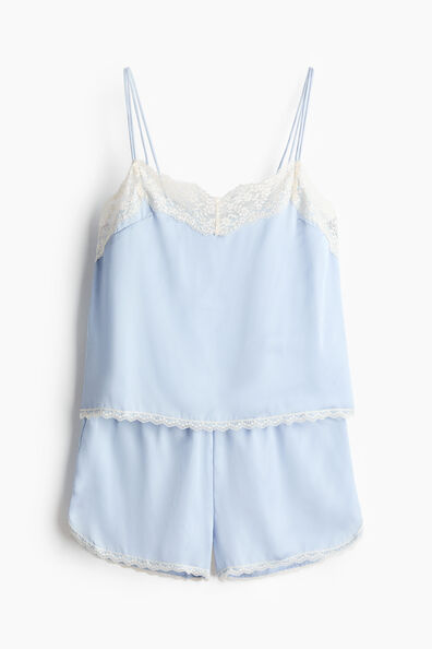 Lace-trimmed satin pyjamas