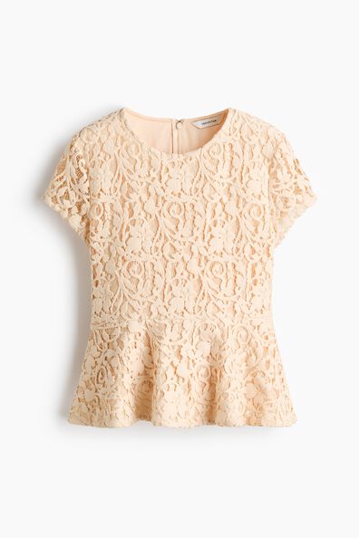 Crochet-look peplum top