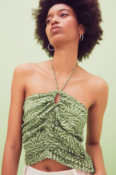 Gathered satin halterneck-top