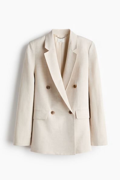 Linen-blend double-breasted blazer