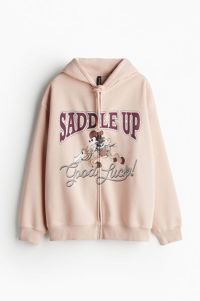 Oversized printed zip-through hoodie