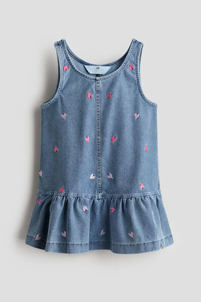 Embroidered denim-look dress
