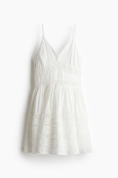 Lace-inset cotton dress