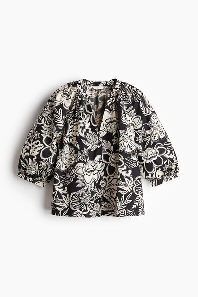 Balloon-sleeved poplin blouse