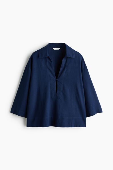 Linen-blend popover shirt