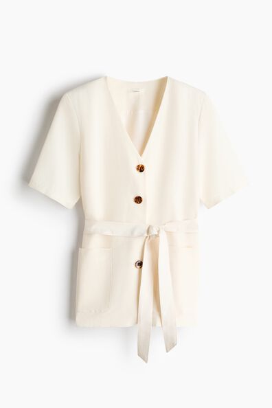 Linen-blend short-sleeved blazer