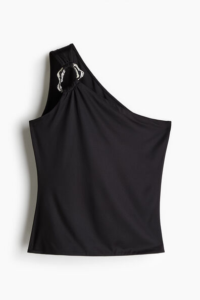 Metal-ring one-shoulder top