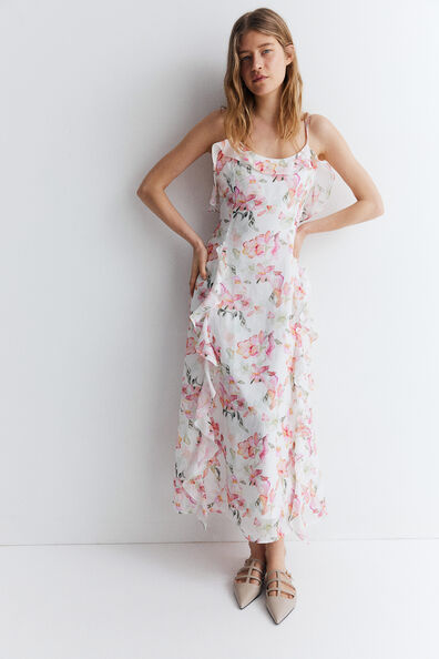 Flounce-trimmed strappy dress