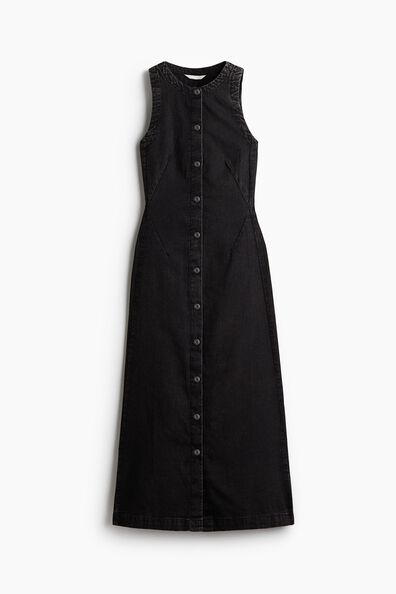 Button-front denim dress