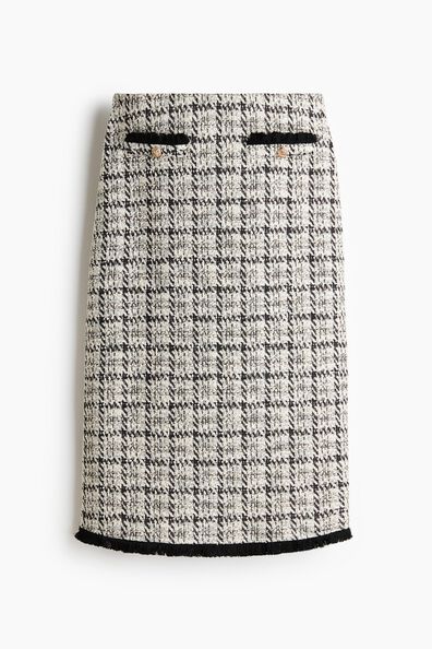 Fringed bouclé-knit skirt