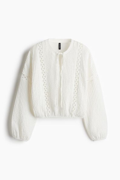 Lace-inset crinkled blouse