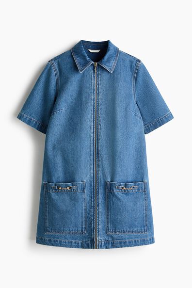 Zip-front denim dress