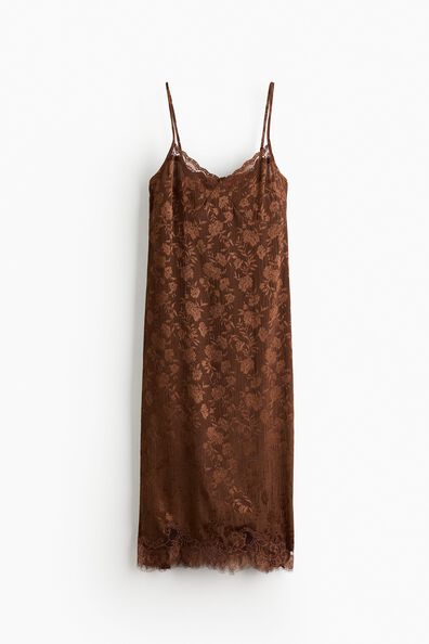 Lace-trimmed brocade dress