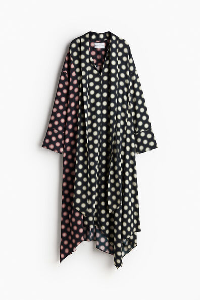 Graphic-patterned neck-tie dress