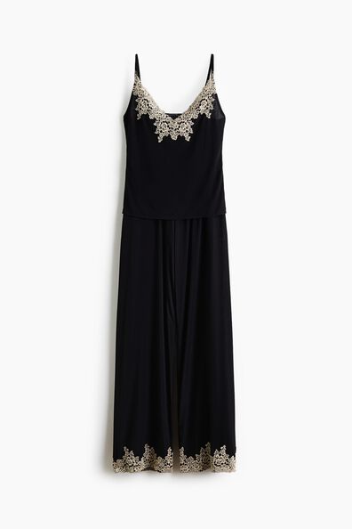 Lace-trimmed jersey pyjamas