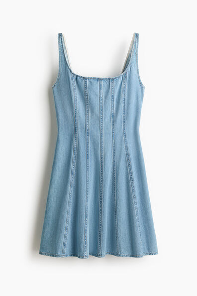Circle-skirt denim dress