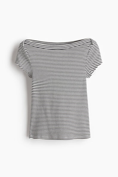 Ribbed boat-neck top