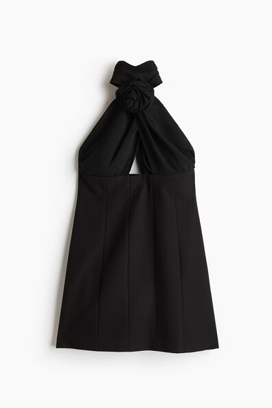 Rose-appliqué halterneck dress