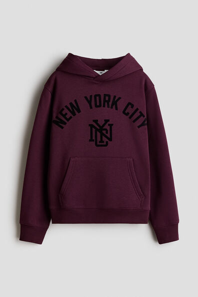 Print-motif brushed-inside hoodie