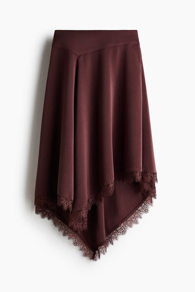 Lace-trimmed satin skirt