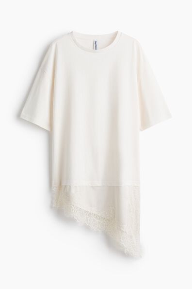 Lace-trimmed asymmetric T-shirt