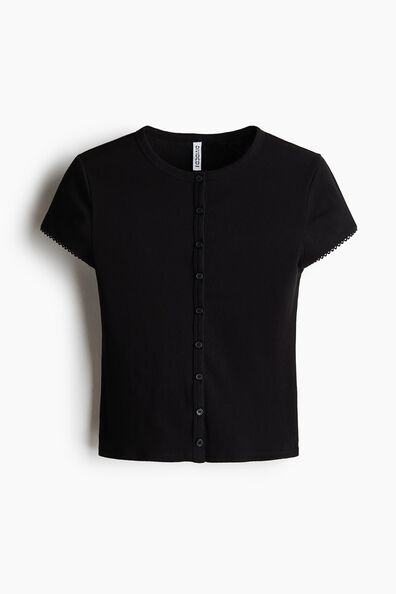 Ribbed button-front top
