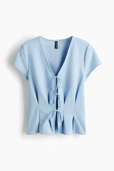 Waisted tie-front top