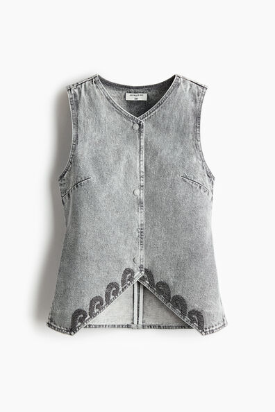 Bead-trimmed denim waistcoat