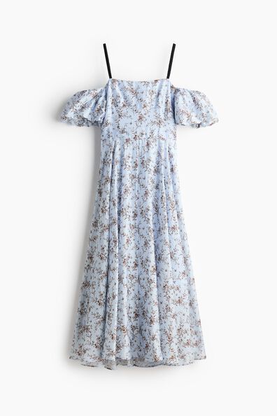 Linen-blend cold shoulder dress