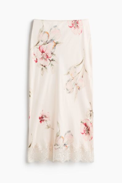 Lace-trimmed midi skirt