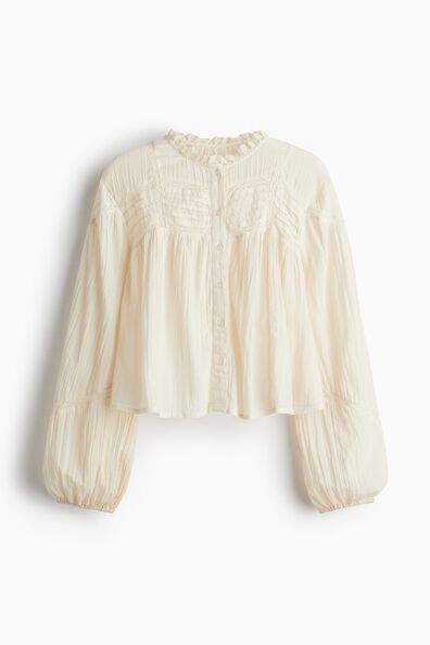 Frill-collared cotton blouse
