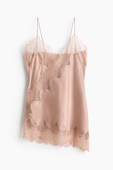 Lace-trimmed strappy satin top