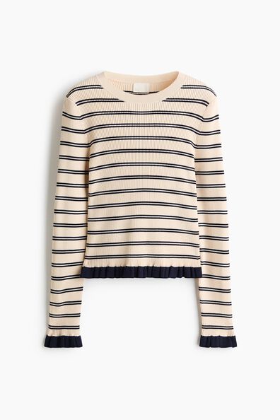 Frill-trimmed rib-knit top