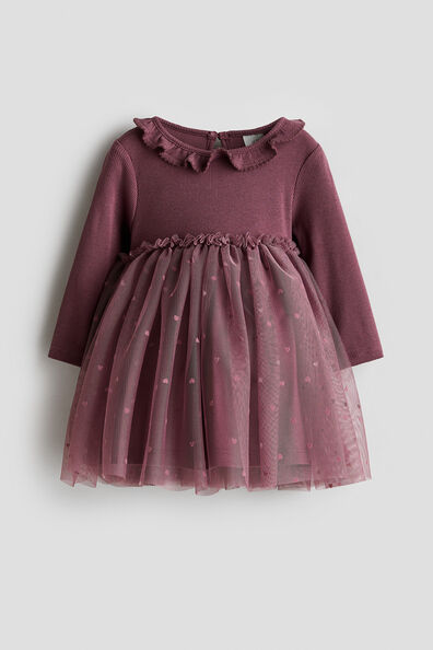 Tulle-skirt cotton dress