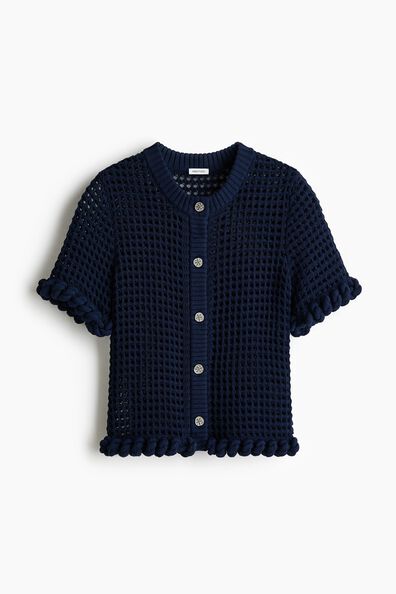 Rope-detail hole-knit cardigan