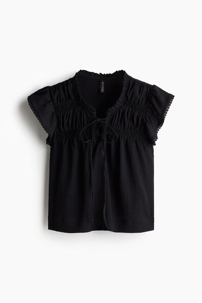 Lacing-detail crinkled top