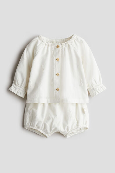 2-piece embroidery-detail cotton set