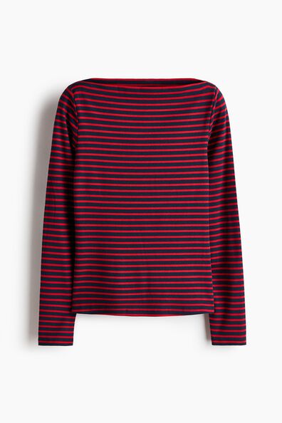 Ribbed boat-neck top
