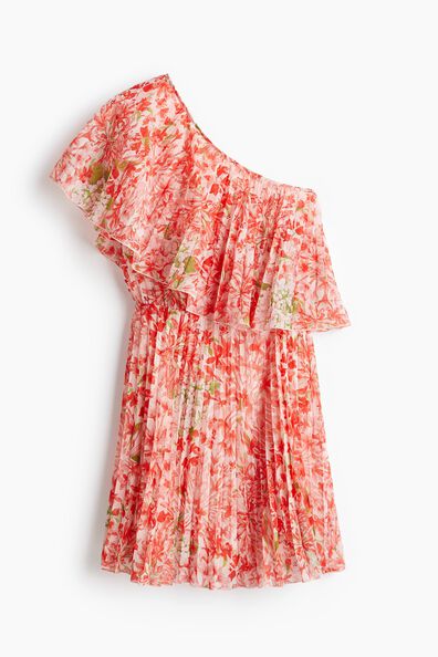 Pleated one-shoulder dress