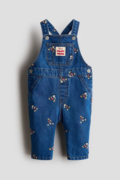 Printed denim dungarees