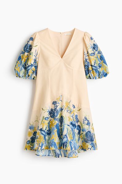 Balloon-sleeved cotton dress