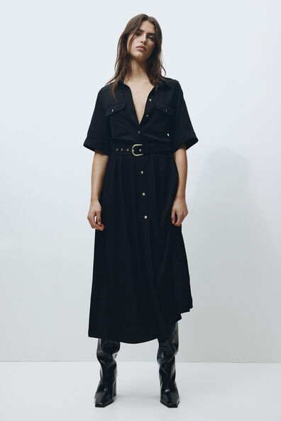 Belted shirt dress