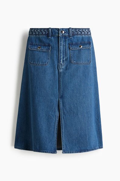 Braided-trim denim skirt