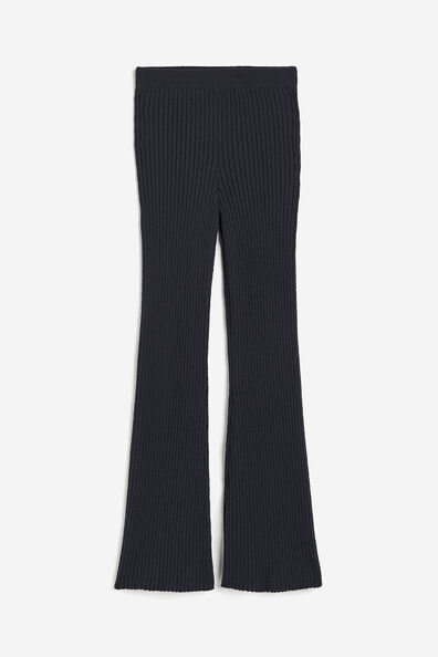 Flared rib-knit trousers