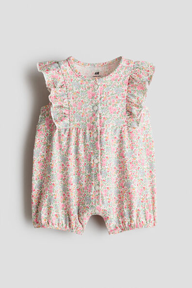 Frill-detail cotton romper suit