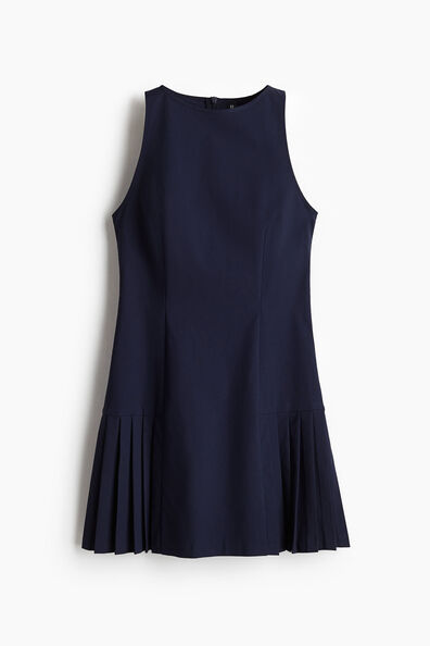 Pleat-detail twill dress
