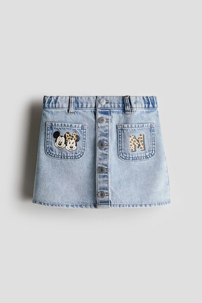 Print-motif denim skirt