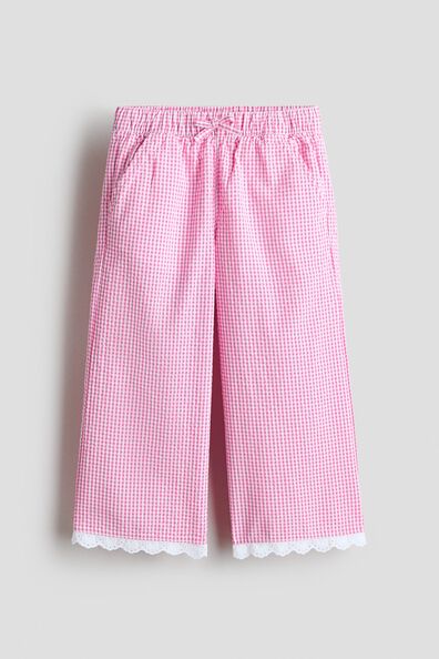 Lace-trimmed seersucker trousers